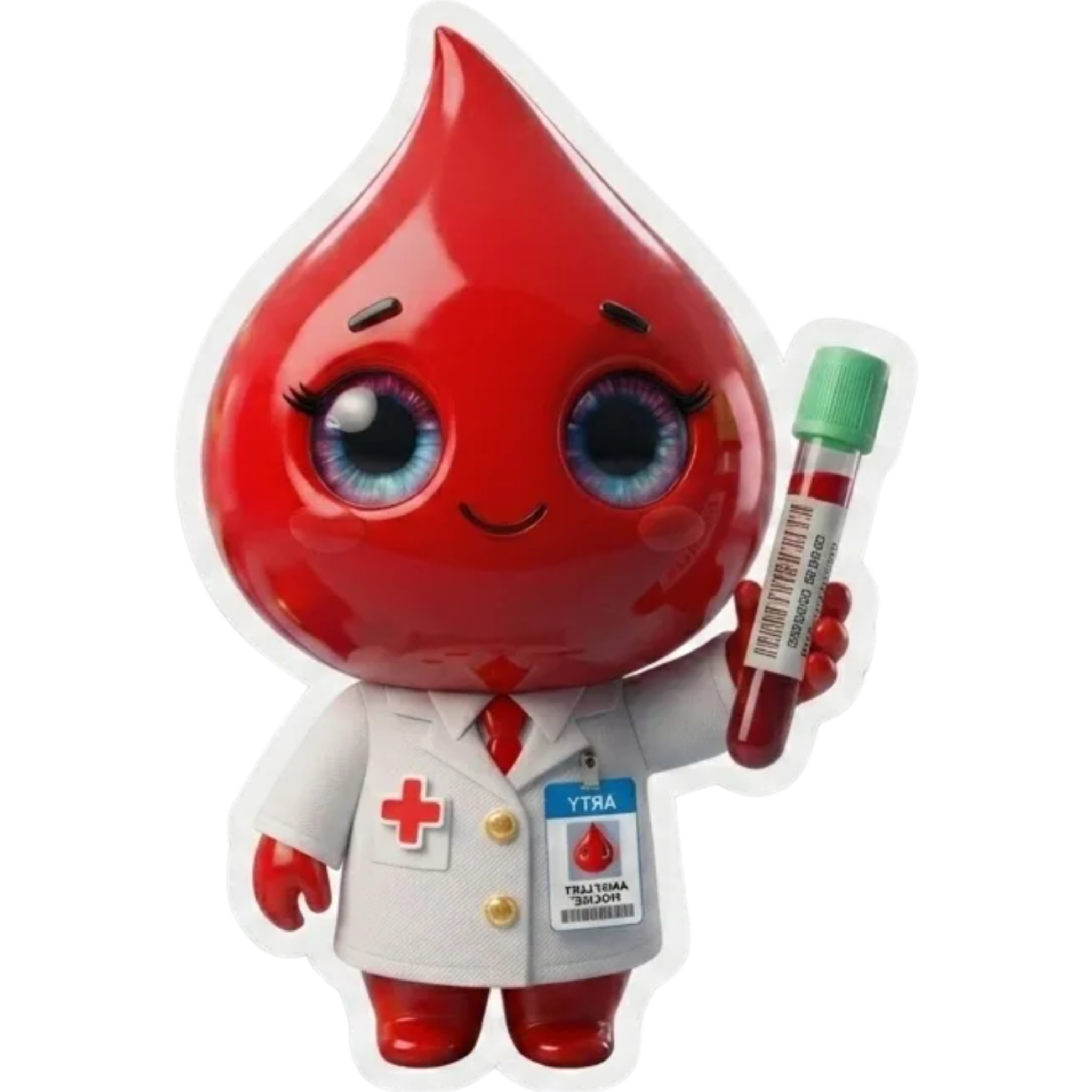 Arty mascot holding a blood collection tube